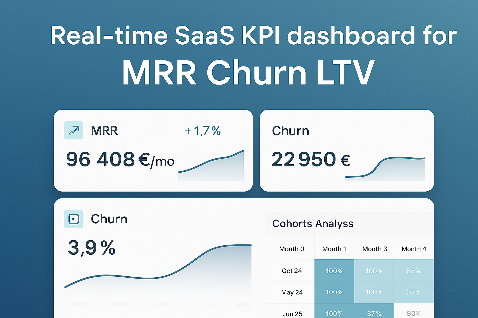 Real-time SaaS KPI dashboard for MRR, churn, and LTV, monitoring key performance indicators for subscription-based businesses.