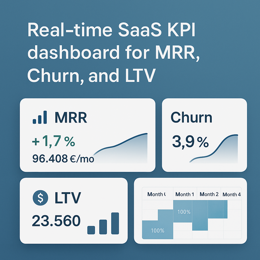 Real-time SaaS KPI dashboard for tracking MRR, churn rate, LTV, and customer lifecycle metrics in subscription-based businesses.
