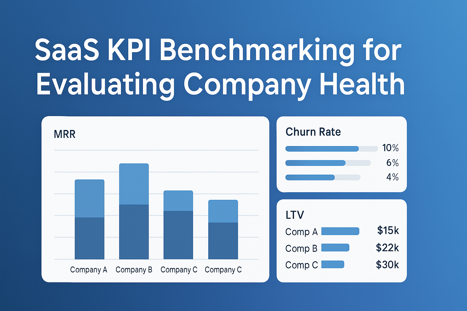Visual dashboard showing SaaS KPI Benchmarking for evaluating company performance. The image highlights key metrics comparison used in SaaS analytics and performance tracking.