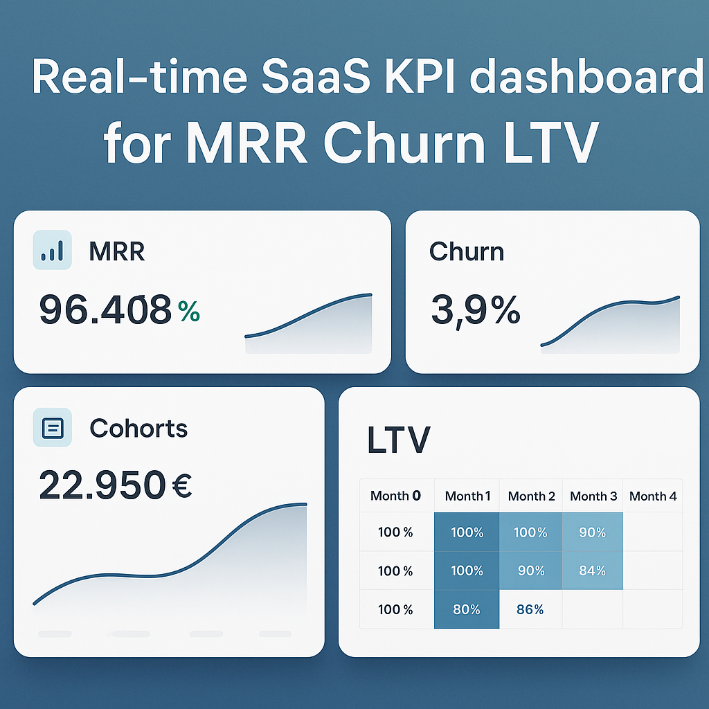 Real-time SaaS KPI dashboard for tracking MRR, churn, LTV, and customer retention metrics for subscription businesses.
